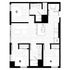 Modern 3-bedroom apartment floor plan with open-concept living area and sleek kitchen design.