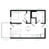 Modern apartment floor plan featuring 1 bedroom, a stylish bathroom, open-concept living room, and fully equipped kitchen with balcony access.
