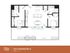 Elegant 2X2 Mansion A floor plan featuring two bedrooms, open-concept living and dining area, modern kitchen, and spacious patio, 749 sq ft.