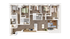 Modern 3-bedroom apartment floor plan with two bathrooms, open-concept living area, and a contemporary kitchen island.