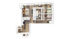 Inviting 3D floor plan showcasing a modern apartment with two cozy bedrooms, a stylish open-plan kitchen and living area, and a sleek bathroom.