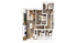 Modern 3D floor plan showcasing 2 cozy bedrooms, an elegant open-concept living and kitchen area, and 2 sleek bathrooms.