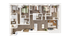Beautifully designed floor plan featuring three cozy bedrooms, two modern bathrooms, a sleek kitchen, and a spacious living room with an inviting seating area.