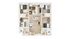 Contemporary 3-bedroom apartment floor plan with an inviting open-concept living area, modern kitchen, and two stylish bathrooms.