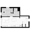 Modern floor plan showcasing a cozy 1-bedroom apartment with open living space and sleek kitchen design.