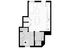 Chic 1-bedroom floor plan featuring an open-concept living area, modern kitchen with appliances, and a stylish bathroom.