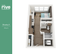 Contemporary 3D floor plan of Murphy A at The Rive Bloomington, featuring an open layout with a compact kitchen, cozy sleeping area, and modern bathroom in 343 sq ft.