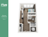 Modern 3D floor plan of the Murphy Premium A studio, featuring a cozy living area with a bed, kitchen, and bathroom, spanning 343 sq. ft. in The Rive, Bloomington.
