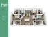The Rive Bloomington floor plan featuring 4 bedrooms, each with private bathrooms, a spacious open-concept living and dining area, and a modern kitchen in 1329 sq ft.