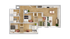 Modern 3D floor plan displaying 3 bedrooms, a cozy living room, and an open-plan kitchen with stylish decor.