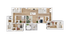 Modern apartment floor plan featuring 3 bedrooms, a spacious open-concept living area, elegant kitchen, and two sleek bathrooms, ideal for urban living.