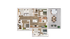Modern apartment floor plan showcasing 3 bedrooms, expansive living area, sleek kitchen, and a luxurious terrace with hot tub and dining space.
