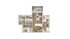 Bright and modern floor plan showcasing three bedrooms, an open living area, contemporary kitchen, and a cozy balcony.