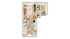 Modern floor plan showcasing a cozy 1-bedroom apartment with a chic living area, stylish kitchen, and convenient bathroom layout.