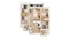Chic 3-bedroom floor plan showcasing a modern open-concept living area, stylish kitchen, and cozy balcony retreat.
