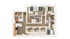 Modern 3-bedroom apartment floor plan with an open-concept kitchen and living area, featuring spacious closets and a stylish design.