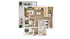 Modern floor plan showcasing 2 cozy bedrooms, open-concept living and dining area, sleek kitchen, and outdoor balcony space.