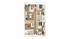 Modern floor plan showcasing an open living area with a cozy sectional sofa, two spacious bedrooms, a functional kitchen with an island, and two stylish bathrooms.