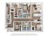 Contemporary 3D floor plan featuring three spacious bedrooms, two modern bathrooms, an open-concept living area with a cozy sofa, and a stylish kitchen with a breakfast bar.