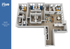 Modern 3D floor plan showcasing a 4-bedroom, 4-bath apartment with a spacious open-concept living area and contemporary kitchen in The Rive, Atlanta, 1698 sq ft.