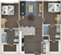 Modern 2D floor plan showcasing 2 bedrooms, stylish living room, sleek kitchen with island, and two elegant bathrooms, perfect for comfortable living.