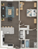 Chic 1-bedroom apartment floor plan featuring an open-concept living area, modern kitchen with bar seating, and a cozy bathroom layout.