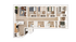 Modern 3D floor plan showcasing 5 bedrooms, spacious open-concept living area, sleek kitchen, and egant bathlerooms, perfect for contemporary family living.
