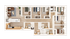 Modern floor plan showcasing an expansive layout with 6 bedrooms, an elegant living room, a sleek open kitchen, and multiple bathrooms designed for luxury living.