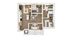 Elegant floor plan offering 3 spacious bedrooms, a modern kitchen, and a cozy open-concept living and dining area.