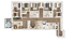 Elegant floor plan showcasing 5 bedrooms, a modern kitchen with an island, spacious living area, 4 bathrooms, and a private balcony with a hot tub.