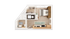 Modern floor plan of a cozy studio featuring a comfortable bedroom, compact living space, and efficient kitchenette design.