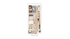 Charming studio apartment floor plan with stylish open-concept living area and modern kitchen.