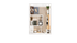 Modern floor plan showcasing a cozy 1-bedroom apartment with open living area, stylish kitchen, and convenient bathroom layout.
