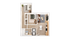 Charming 2D floor plan showcasing 2 bedrooms, a cozy living area, and an elegant kitchen with modern design.