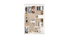 Modern 2D apartment floor plan featuring two cozy bedrooms, an inviting open-concept living area, a sleek kitchen with a central island, and a compact bathroom, all beautifully designed for efficient living.
