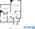 Elegant floor plan of a 741 sq ft apartment featuring 2 bedrooms, a spacious living/dining room, a modern kitchen, and a cozy bath. Perfect for comfortable living.