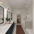 Apartment bathrooms with full-tile showers, tubs and dual vanities