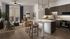Large apartment kitchens and islands with full tile backsplashes & hardwood flooring