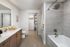 Modern bathroom with wood vanities