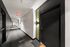 Sleek and modern apartment hallway with stylish lighting and contemporary design, leading to a secure black door.