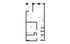 Floor plan of a stylish one-bedroom apartment with kitchen, living room, dining area, bathroom, and balcony.