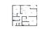 Chic Haven apartment floor plan with 2 bedrooms, modern kitchen, open living area, and balcony.