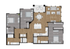 Modern 2D floor plan with 3 bedrooms, expansive living area, and a stylish kitchen.