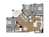 2D floor plan with 3 bedrooms, spacious living room, dining area, and modern kitchen.