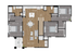 3-bedroom floor plan featuring open-concept living and dining areas with a modern kitchen.