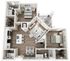 The Soane, 2/2, 1243 SF | Modern 3D floor plan showcasing 2 bedrooms, open-plan kitchen, cozy living area, and a private balcony, designed for contemporary living.