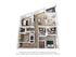 Modern 3D floor plan showcasing two bedrooms, open kitchen, and cozy living area with balcony access.