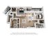 Elegant 3D floor plan showcasing 2 bedrooms, modern kitchen, cozy living area, and private balcony, perfect for contemporary living.