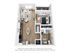 Modern 3D apartment layout featuring an open living space, stylish kitchen, cozy bedroom, and balcony access.