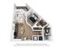 Contemporary floor plan featuring a cozy 1-bedroom layout with an open-concept living area, modern kitchen, bathroom, and private balcony.